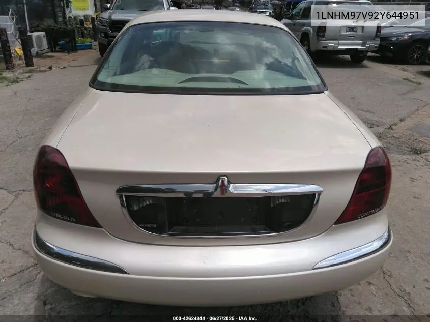 2002 Lincoln Continental Driver Select System/W/Luxury Appearance/W/Personal Security VIN: 1LNHM97V92Y644951 Lot: 42624844