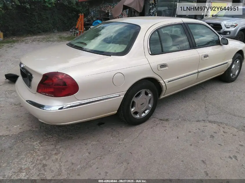 2002 Lincoln Continental Driver Select System/W/Luxury Appearance/W/Personal Security VIN: 1LNHM97V92Y644951 Lot: 42624844