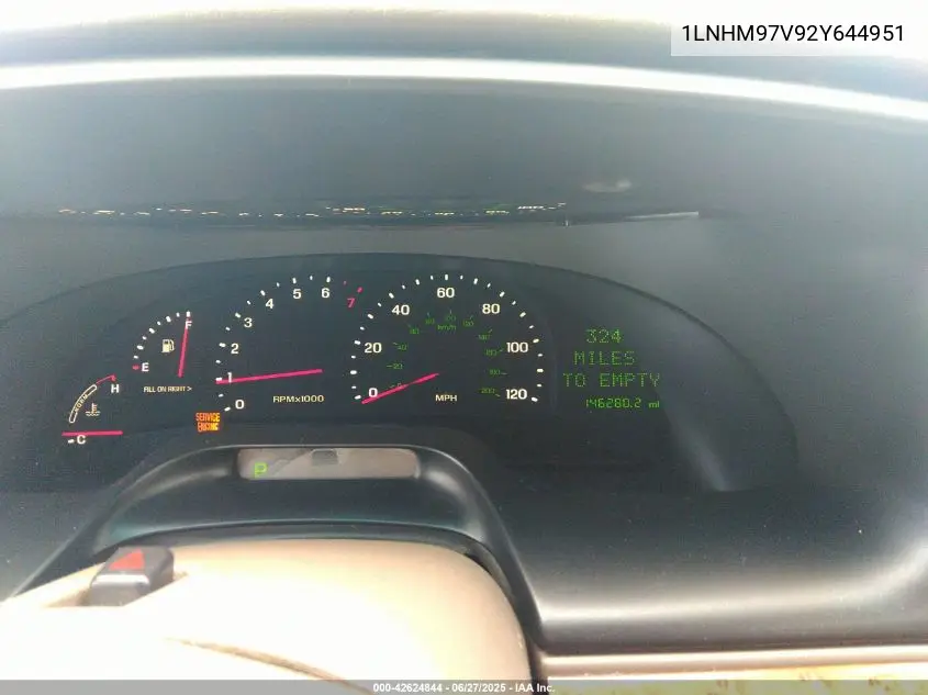 2002 Lincoln Continental Driver Select System/W/Luxury Appearance/W/Personal Security VIN: 1LNHM97V92Y644951 Lot: 42624844