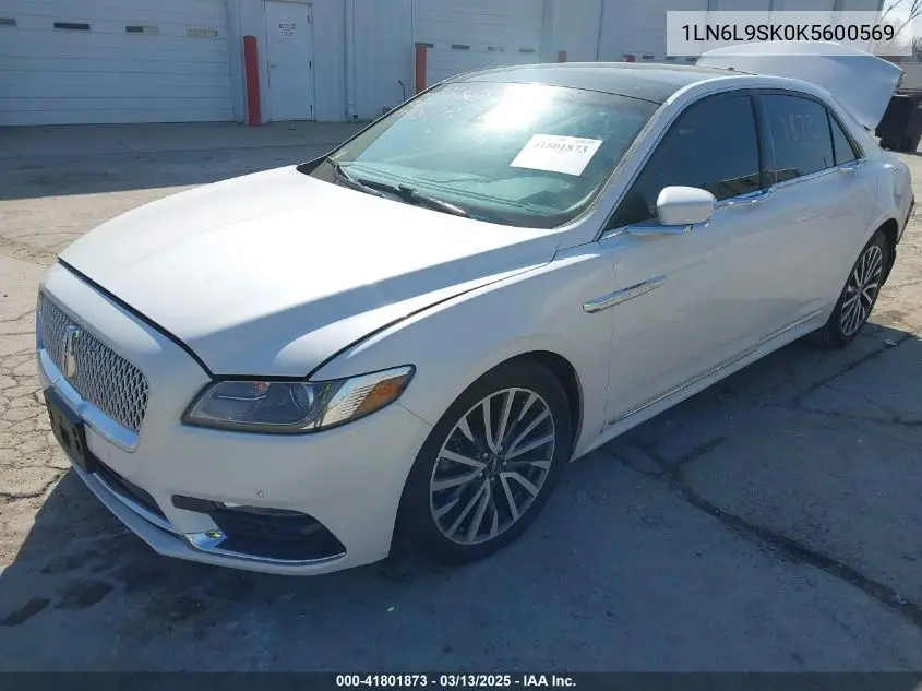 2019 Lincoln Continental Select VIN: 1LN6L9SK0K5600569 Lot: 41801873