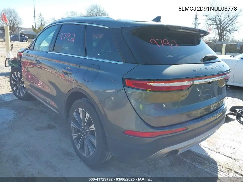 2022 Lincoln Corsair Reserve VIN: 5LMCJ2D91NUL03778 Lot: 41729792