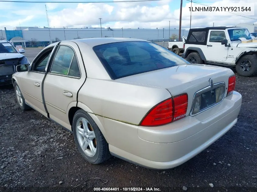 2000 Lincoln Ls V8 Auto VIN: 1LNHM87A1YY921544 Lot: 40604401