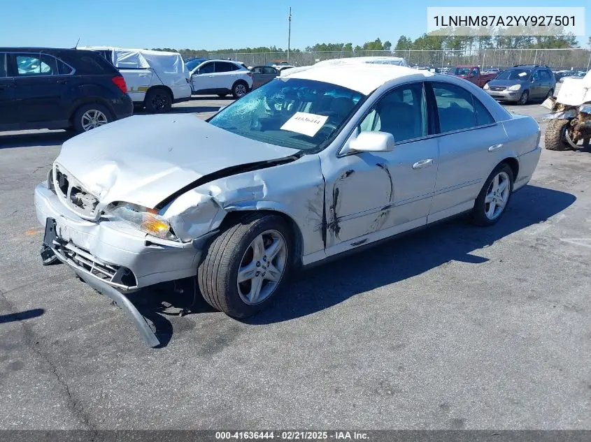 2000 Lincoln Ls V8 Auto VIN: 1LNHM87A2YY927501 Lot: 41636444
