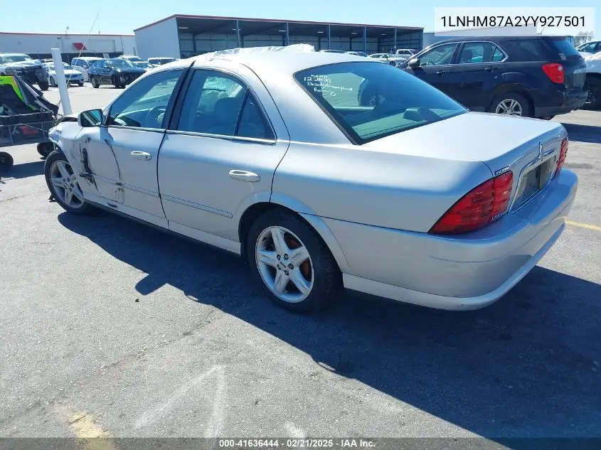 2000 Lincoln Ls V8 Auto VIN: 1LNHM87A2YY927501 Lot: 41636444