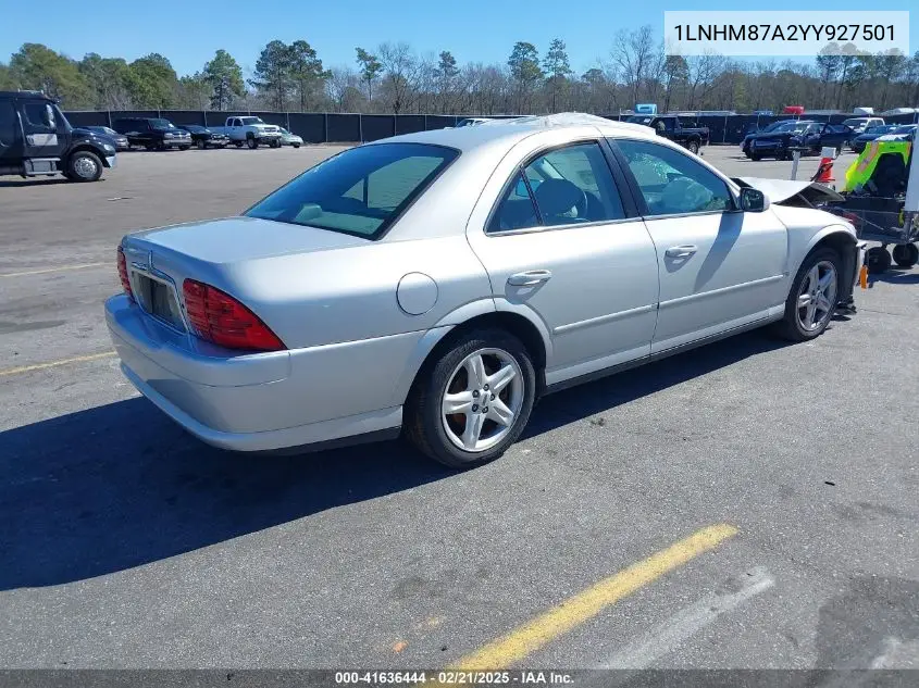 2000 Lincoln Ls V8 Auto VIN: 1LNHM87A2YY927501 Lot: 41636444