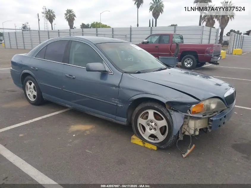 2000 Lincoln Ls V8 Auto VIN: 1LNHM87A4YY877524 Lot: 42057087