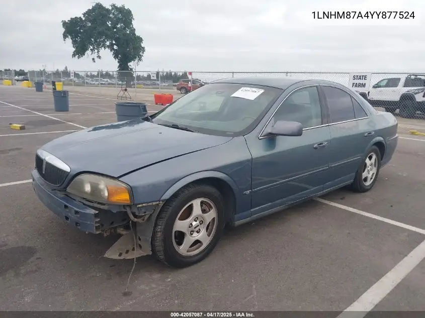 2000 Lincoln Ls V8 Auto VIN: 1LNHM87A4YY877524 Lot: 42057087