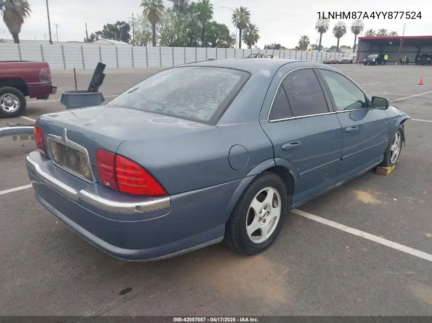2000 Lincoln Ls V8 Auto VIN: 1LNHM87A4YY877524 Lot: 42057087