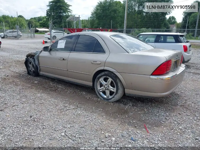 2000 Lincoln Ls V8 Auto VIN: 1LNHM87AXYY905598 Lot: 42367357