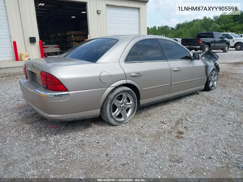 2000 Lincoln Ls V8 Auto VIN: 1LNHM87AXYY905598 Lot: 42367357