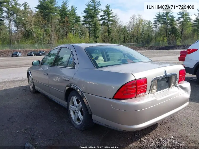 2001 Lincoln Ls V8 Auto VIN: 1LNHM87A71Y726408 Lot: 42195846