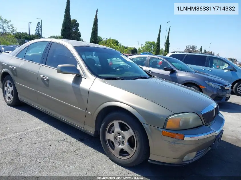 2001 Lincoln Ls V6 Auto/V6 Manual VIN: 1LNHM86S31Y714332 Lot: 42238079