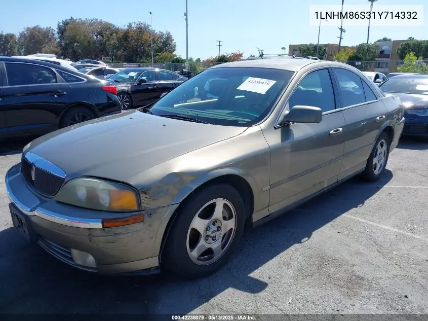 2001 Lincoln Ls V6 Auto/V6 Manual VIN: 1LNHM86S31Y714332 Lot: 42238079