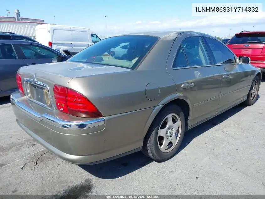 2001 Lincoln Ls V6 Auto/V6 Manual VIN: 1LNHM86S31Y714332 Lot: 42238079