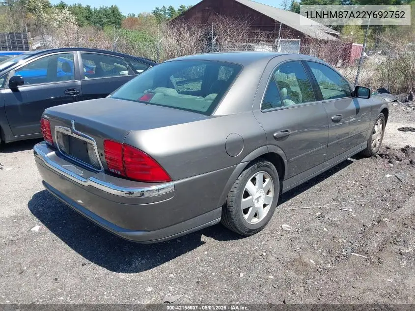 2002 Lincoln Ls V8 Auto VIN: 1LNHM87A22Y692752 Lot: 42155607