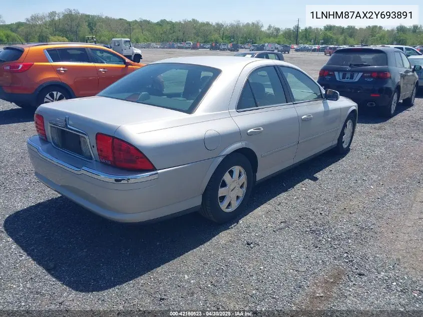 2002 Lincoln Ls V8 Auto VIN: 1LNHM87AX2Y693891 Lot: 42160523