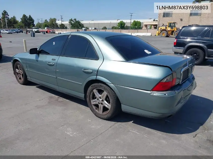 2003 Lincoln Ls V8 VIN: 1LNHM87AX3Y698803 Lot: 42421607