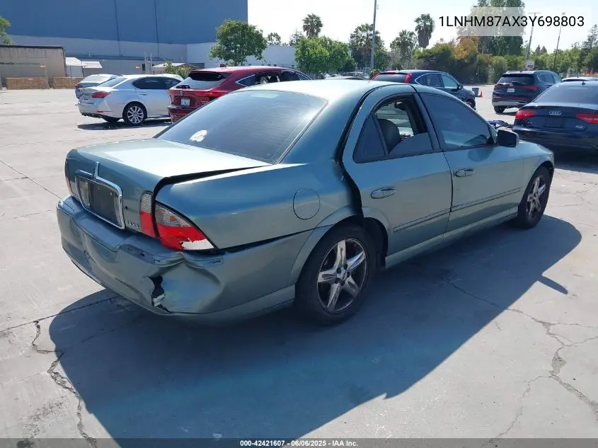 2003 Lincoln Ls V8 VIN: 1LNHM87AX3Y698803 Lot: 42421607