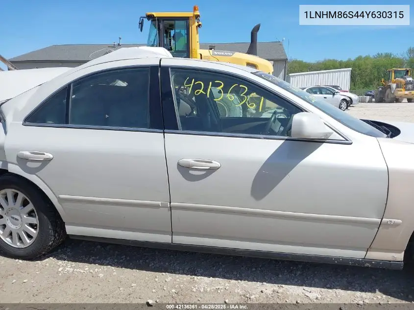 2004 Lincoln Ls V6 VIN: 1LNHM86S44Y630315 Lot: 42136361