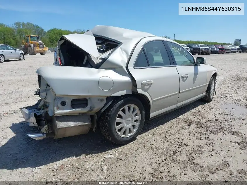 2004 Lincoln Ls V6 VIN: 1LNHM86S44Y630315 Lot: 42136361