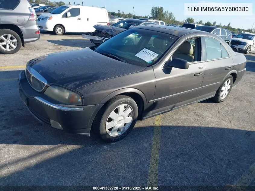 2005 Lincoln Ls V6 VIN: 1LNHM86S65Y600380 Lot: 41332728