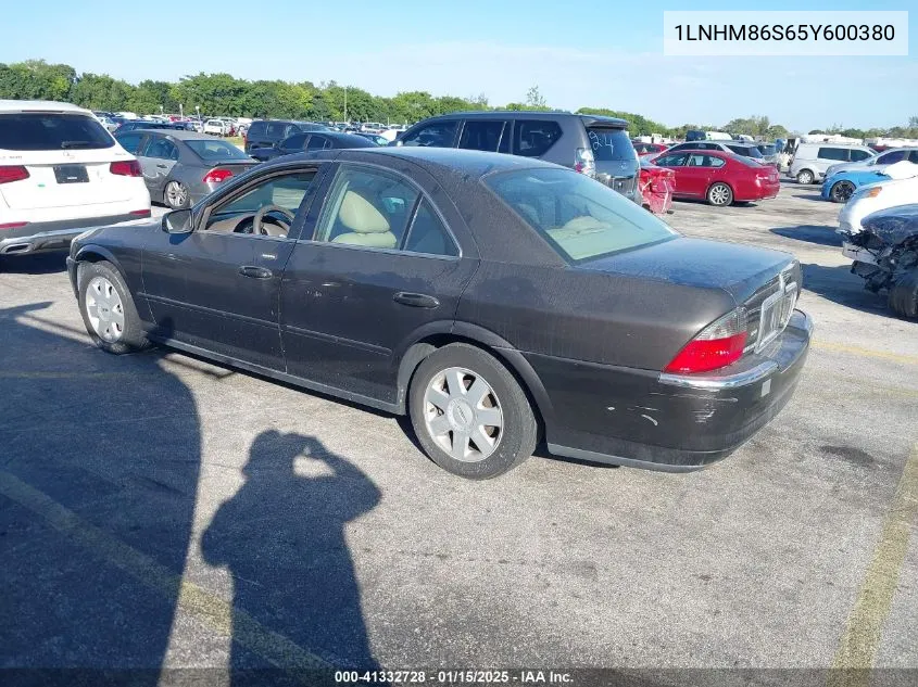 2005 Lincoln Ls V6 VIN: 1LNHM86S65Y600380 Lot: 41332728