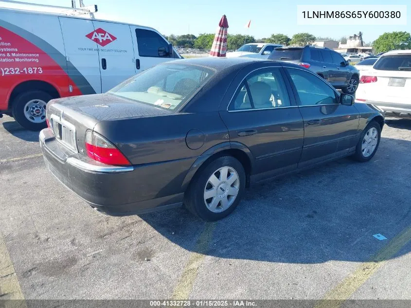 2005 Lincoln Ls V6 VIN: 1LNHM86S65Y600380 Lot: 41332728