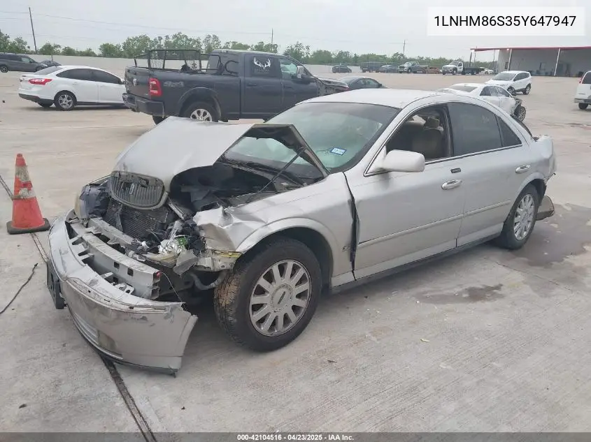2005 Lincoln Ls V6 VIN: 1LNHM86S35Y647947 Lot: 42104516