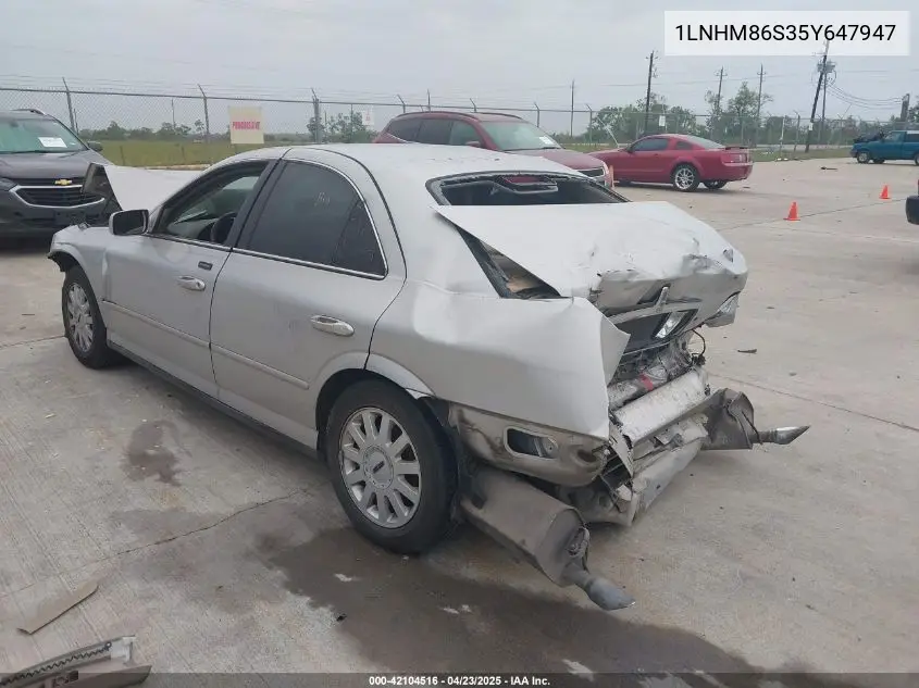 2005 Lincoln Ls V6 VIN: 1LNHM86S35Y647947 Lot: 42104516