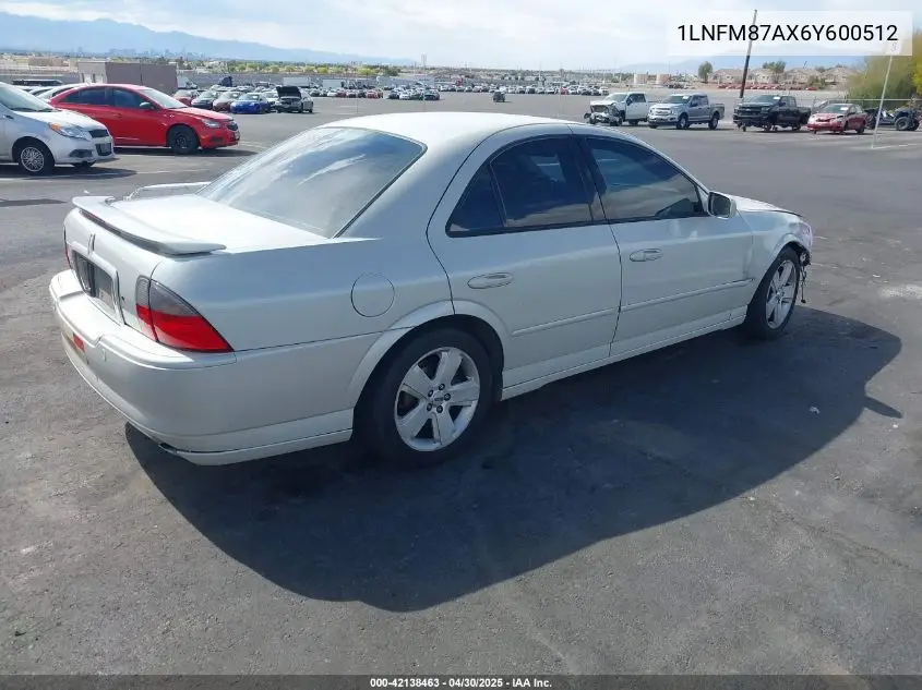 2006 Lincoln Ls V8 VIN: 1LNFM87AX6Y600512 Lot: 42138463