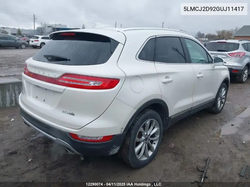 2016 Lincoln Mkc Select VIN: 5LMCJ2D92GUJ11417 Lot: 12290074