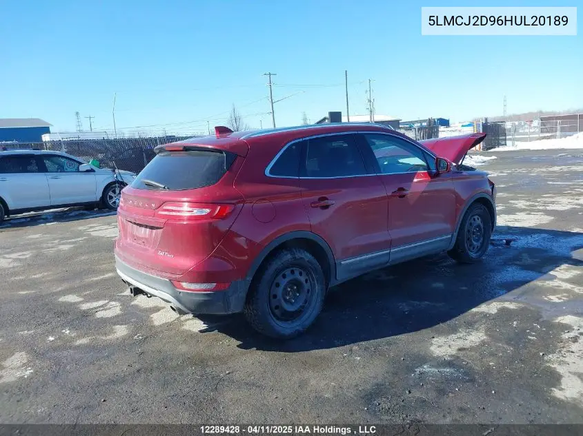 2017 Lincoln Mkc VIN: 5LMCJ2D96HUL20189 Lot: 12289428