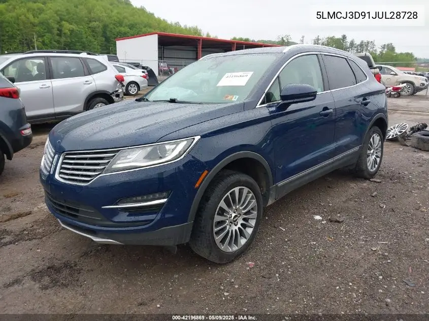2018 Lincoln Mkc Reserve VIN: 5LMCJ3D91JUL28728 Lot: 42196869