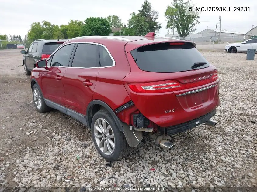 2019 Lincoln Mkc Select VIN: 5LMCJ2D93KUL29231 Lot: 12317478