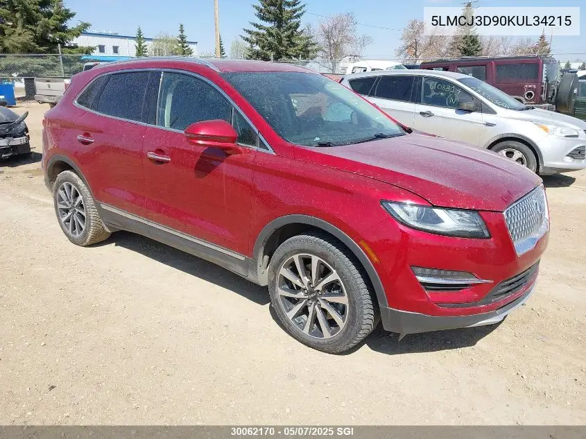 2019 Lincoln Mkc Reserve VIN: 5LMCJ3D90KUL34215 Lot: 30062170