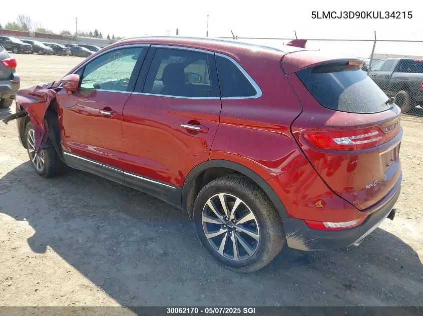 2019 Lincoln Mkc Reserve VIN: 5LMCJ3D90KUL34215 Lot: 30062170