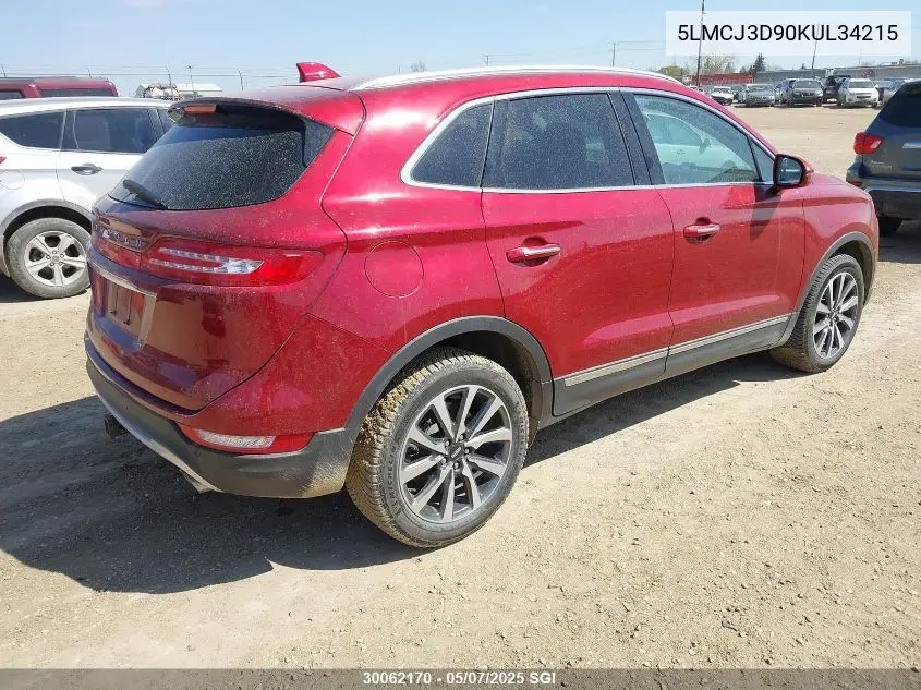 2019 Lincoln Mkc Reserve VIN: 5LMCJ3D90KUL34215 Lot: 30062170