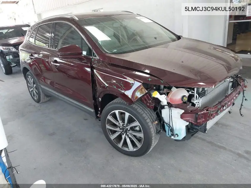 2019 Lincoln Mkc Reserve VIN: 5LMCJ3C94KUL50192 Lot: 42217678