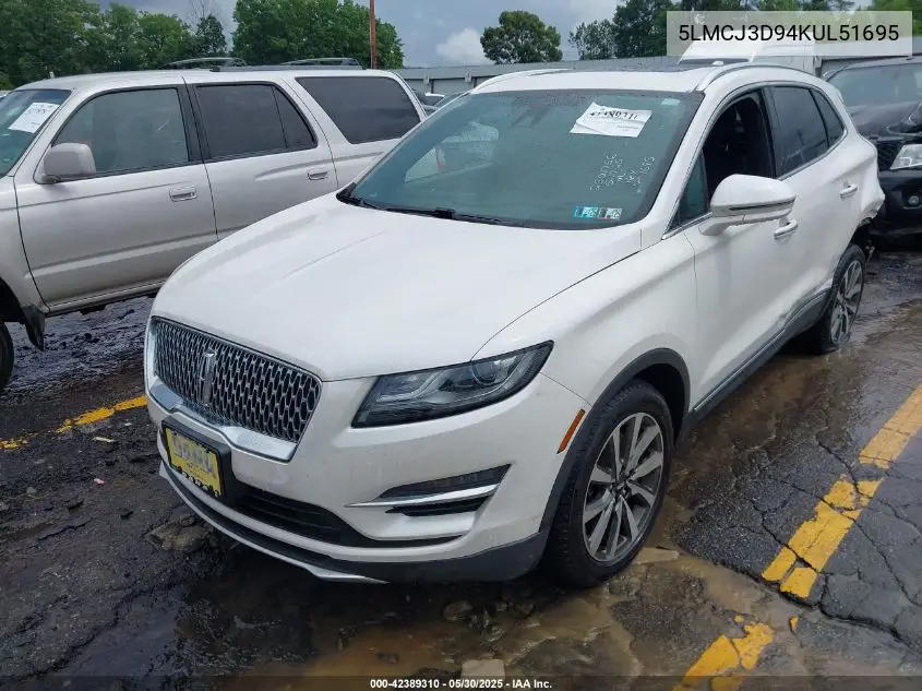 2019 Lincoln Mkc Reserve VIN: 5LMCJ3D94KUL51695 Lot: 42389310