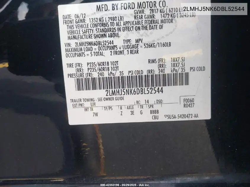2013 Lincoln Mkt Livery VIN: 2LMHJ5NK6DBL52544 Lot: 42353196