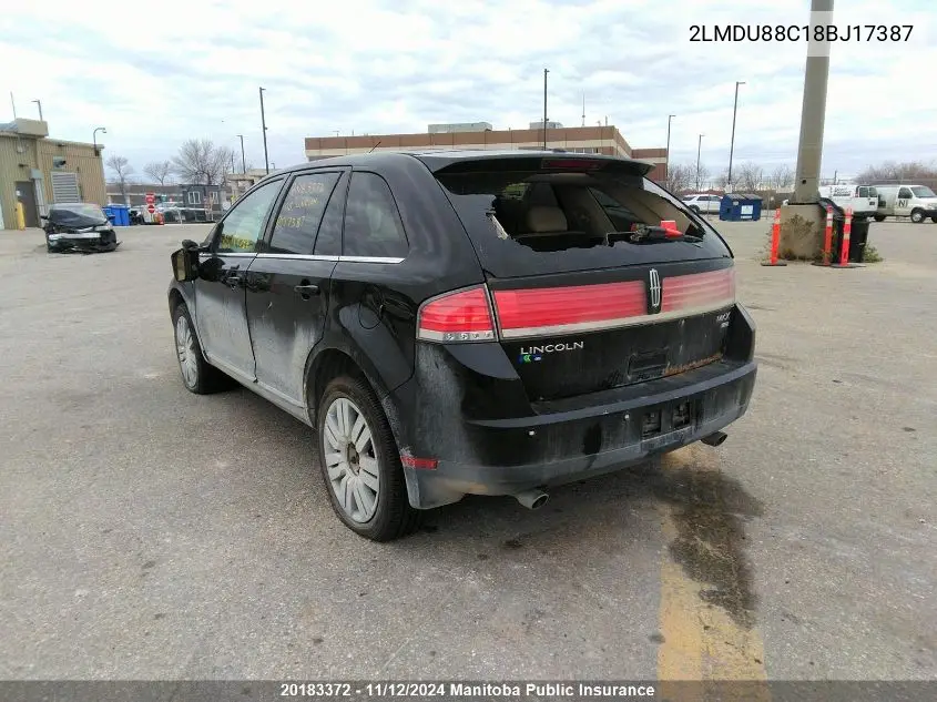 2008 Lincoln Mkx VIN: 2LMDU88C18BJ17387 Lot: 20183372