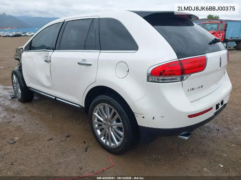2011 Lincoln Mkx VIN: 2LMDJ8JK6BBJ00375 Lot: 42225351