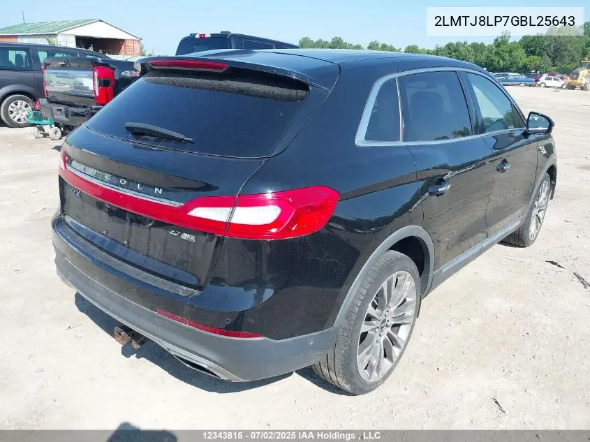 2016 Lincoln Mkx Reserve VIN: 2LMTJ8LP7GBL25643 Lot: 12343815