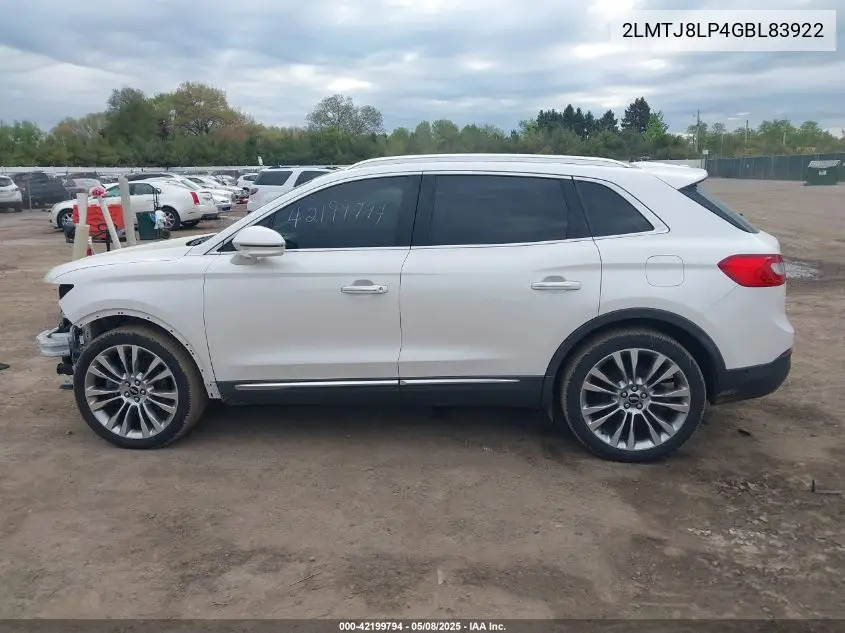 2016 Lincoln Mkx Reserve VIN: 2LMTJ8LP4GBL83922 Lot: 42199794