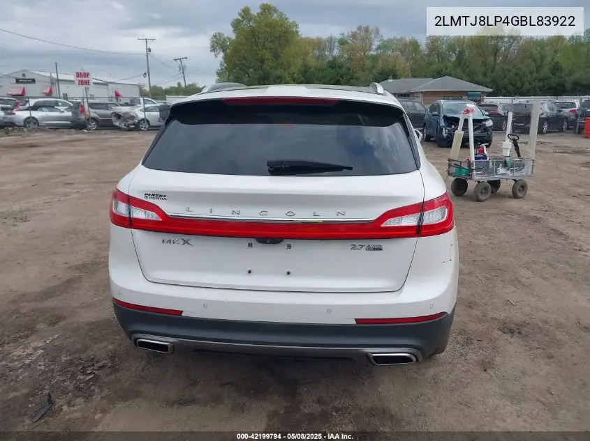 2016 Lincoln Mkx Reserve VIN: 2LMTJ8LP4GBL83922 Lot: 42199794
