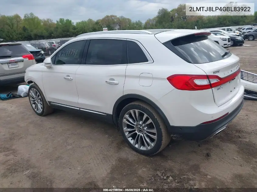 2016 Lincoln Mkx Reserve VIN: 2LMTJ8LP4GBL83922 Lot: 42199794