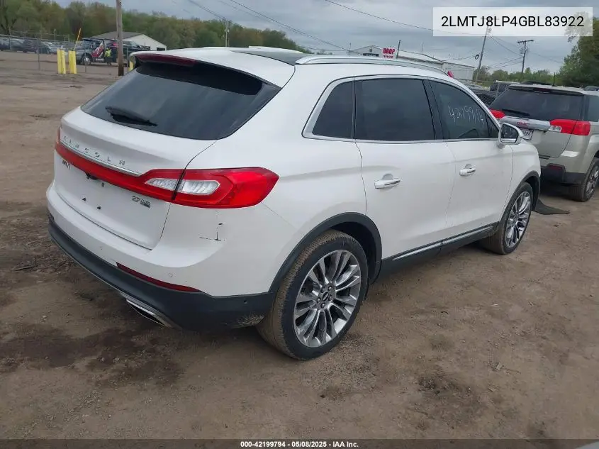 2016 Lincoln Mkx Reserve VIN: 2LMTJ8LP4GBL83922 Lot: 42199794