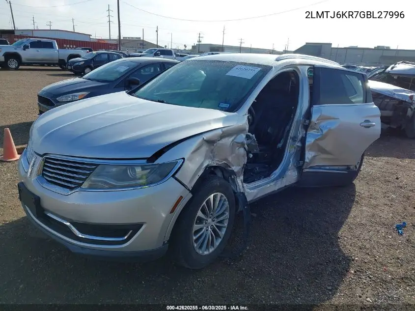 2016 Lincoln Mkx Select VIN: 2LMTJ6KR7GBL27996 Lot: 42620255