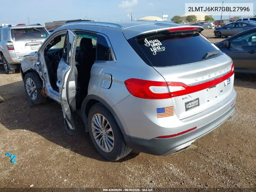 2016 Lincoln Mkx Select VIN: 2LMTJ6KR7GBL27996 Lot: 42620255