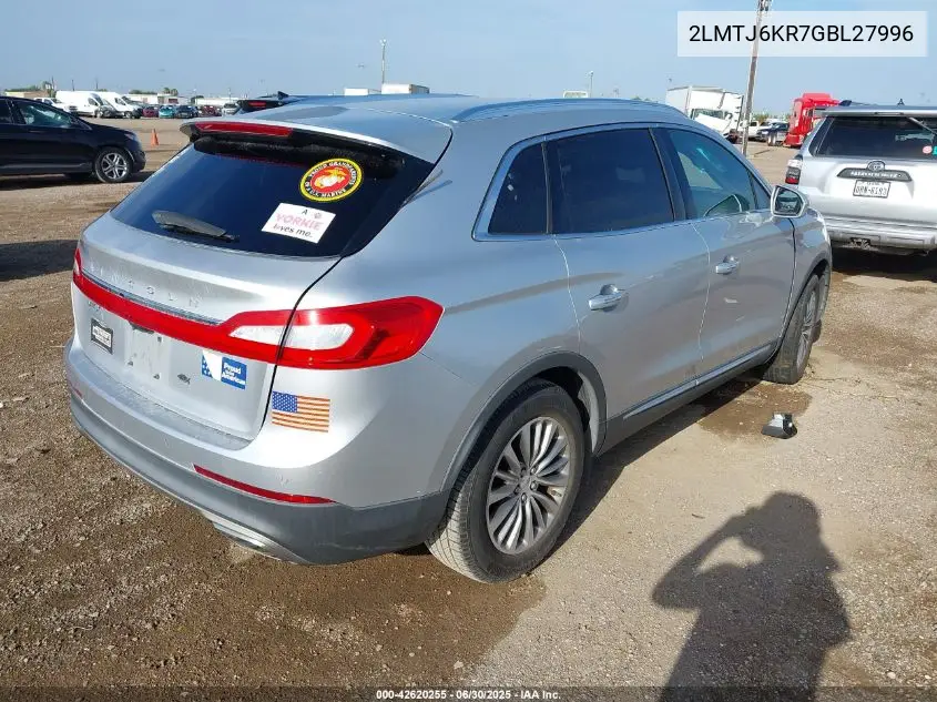 2016 Lincoln Mkx Select VIN: 2LMTJ6KR7GBL27996 Lot: 42620255